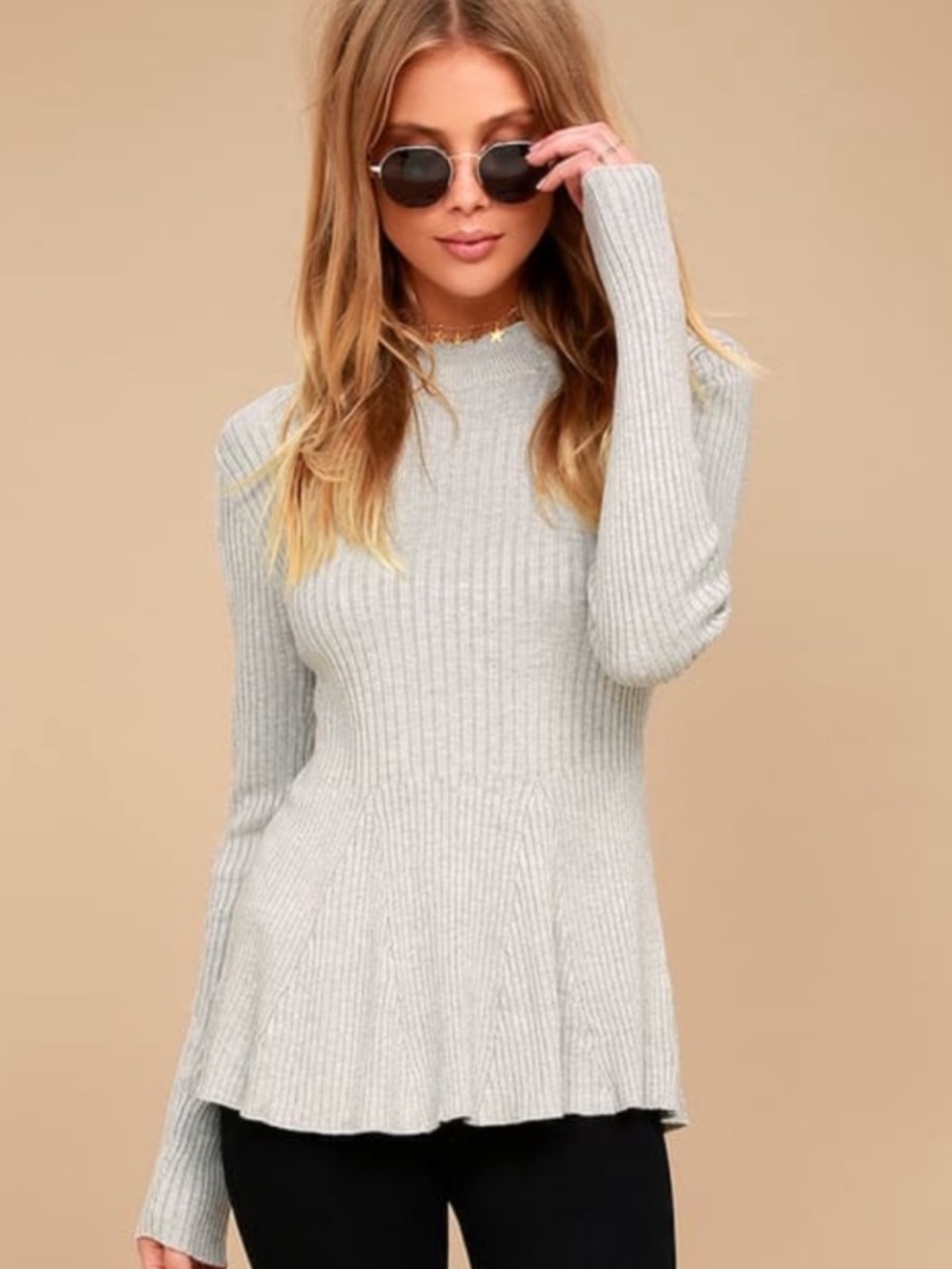Lulus Autobiography Heather Grey Peplum Sweater Top